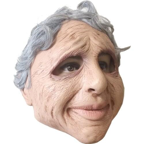 Wig Old Women Latex Halloween Mask Full Face Another Me The Elder Headgear Hood For Game Cosplay Prom Props LLM001