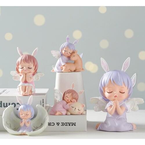 Cute Resin Modern Angel Girl Statue Home Furnishing Crafts Decoration Cafe Room Table Figurines Wedding Gift Desktop Figurines