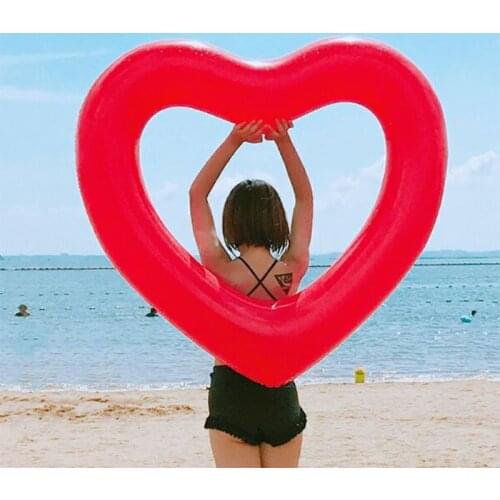 Inflatable Swim Ring Red Heart-Shape Floating Tools Swimming Pool Life Buoy