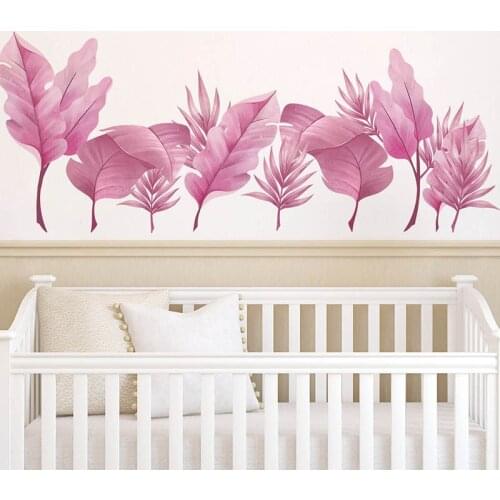 Pink leaf baseboard wall sticker room decor aesthetic removable vinyl wall decals for wall decor pvc wall poster home decoraion