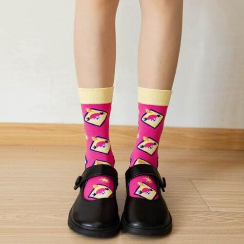 Woman socks funny lattice bear cute rabbit cartoon pattern Korean version of the trend Harajuku Kawaii middle tube student socks