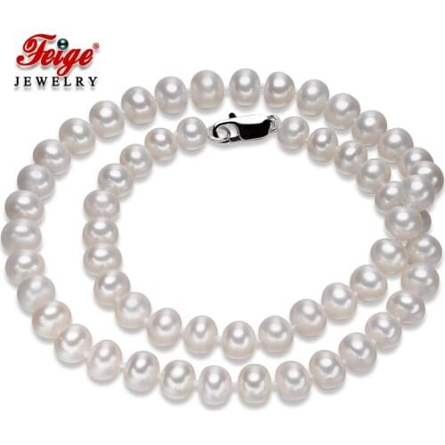 Good Gloss Classic White Natural Freshwater Cultured Pearl Choker Necklace for Women Wedding Jewelry Gifts Dropshipping FEIGE
