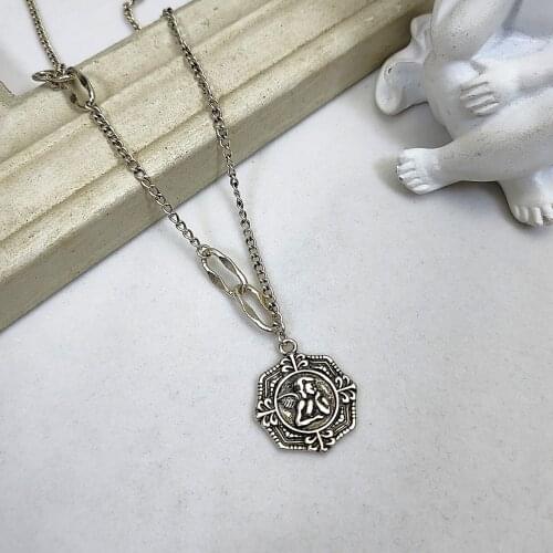 925 Sterling Silver Necklace Retro Girl Avatar Tag Necklace Personality Trendy Hip Hop Old Chain Party Jewelry Pendant Necklace