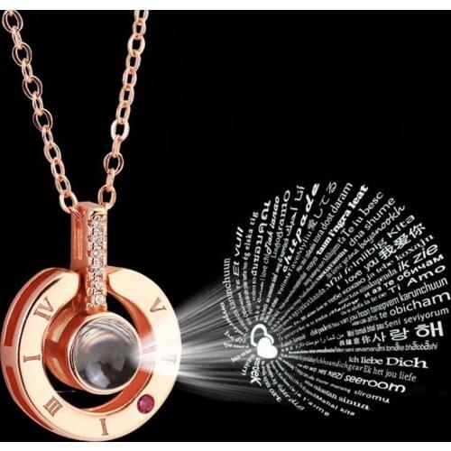 Dropshipping 2020 Rose Gold Silver Color 100 Languages I Love You Projection Pendant Necklace Romantic Love Memory Necklace