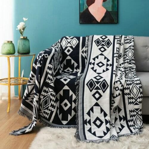 Nordic Sofa Throw Blanket With Tassels For Couch Chair Sofa Bed Knitted Cover Blanket Geometry Pattern Woven Blanket Towels Cape