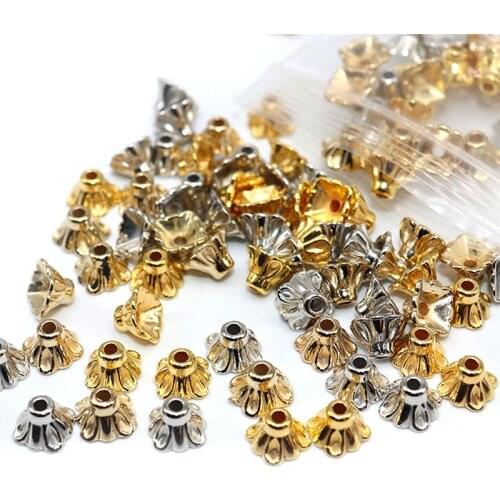 Silver Plated CCB Flower Beads End Caps 200/400pcs 7mm CCB Bead Caps Gold Color Cap Supplies No Fade Charms for Jewelry Findings
