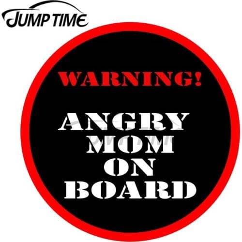 JumpTime 13 x 13cm Warning! Angry Mom On Board Funny Car Stickers DIY Occlusion Scratch Decal Suitable for VAN RV SUV Decoration