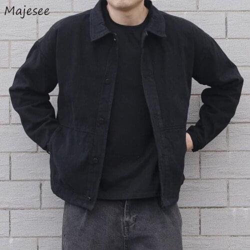 Simple Denim Jackets Men Black Classic All-match Vintage Males Large Size Outwear Comfort S-4XL Teenagers Daily Unisex Popular