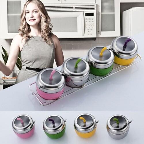 2pcs Boxes Cooking Tools Colorful Apple Shape Kitchen Accessories Stainless Steel Seasoning Box Spice Jar Storage Containers