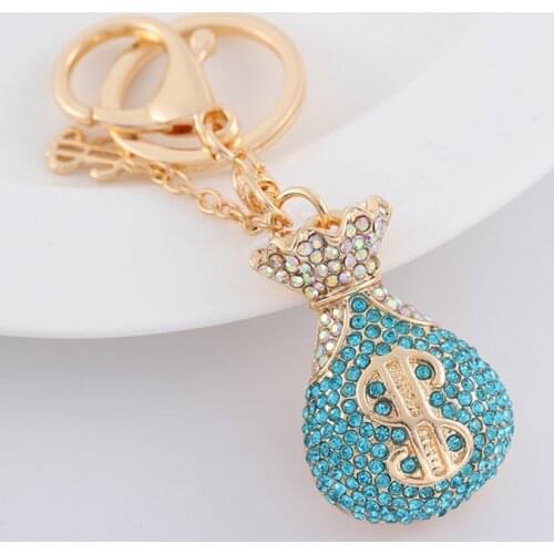 Luxury Crystal US Dollars Purse Wallet Keychain Key Ring New Year Lucky Blessing Keychains Gift Bag Key Holder for Women 2020