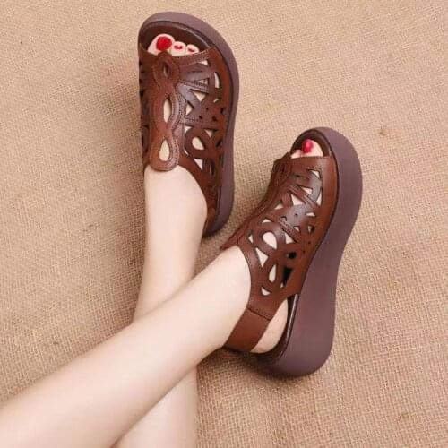Women Sandals Soft Leather Wedges Shoes For Women Summer Sandals 2021 Casual Shoes Female Heels Sandals Wedge Sandalias Mujer