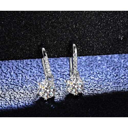 Silver Total 1 Carat Excellent Cut Diamond Test Passed D Color High Clarity Round Moissanite Drop Earrings Silver 925 Jewelry