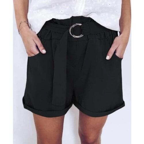 2021 Summer Elegant High Waist Shorts Sweet Girls Women Casual Solid Color Ring Belt Pockets Wide Leg Shorts Minipants Hot Pants