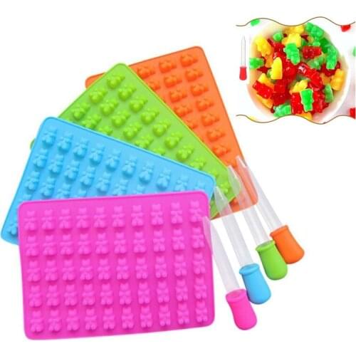 50 Cavity Gummy Bears Silicone Mold Cake Candy Chocolate Dessert Fondant Mould Cake Decorating Tools Baking Mold With Dropper