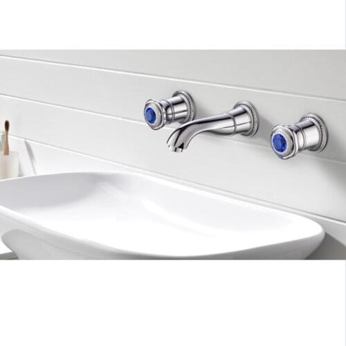 Wall mounted all brass crystal luxury bathroom sink faucet Beautiful cold hot water basin mixer faucet two handles three holes