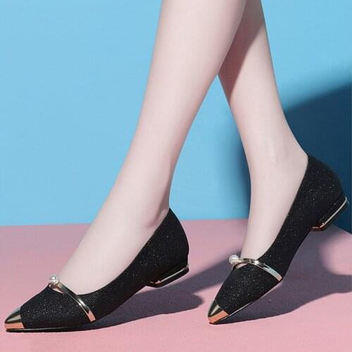 Summer Ladies Flats Shoes Women Shoes Pearl Comfortable Pointed Toe Flat Shoes Casual Woman Boat Shoes Gold Silver Colour