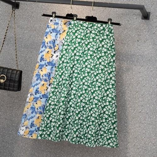 Green Floral Chiffon Maxi Plus Size Oversized 5Xl Large Korean Fashion High-Waisted Vintage Summer WomenS Clothing Skirts 2021