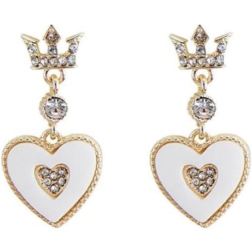 S925 Needles High-Grade Crown Gold Earrings Heart Shaped Crystal Earrings for Women Fashion Lady Jewellery