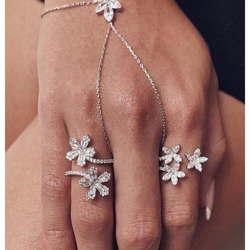 White cz flower open ring sparking bling cubic zirconia 2021 spring new long women full finger rings drop shipping
