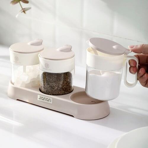 1 Set Kitchen Salt Container Spice Jars Plastic Sugar Bowl With Spoon