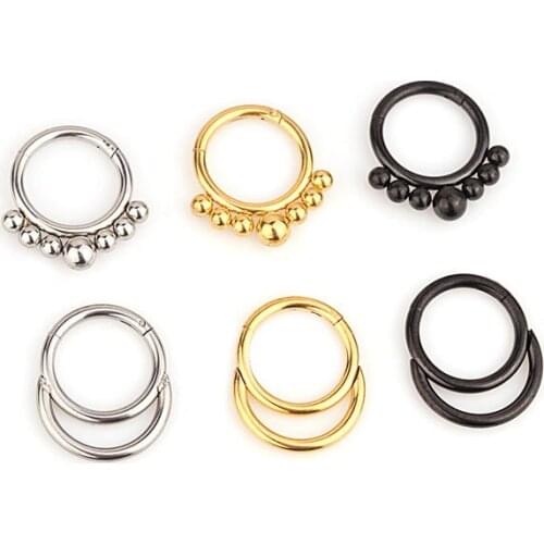 1PC New Round Cute Stainless Steel Nose Septum Helix Cartilage Daith Twist Hoop Piercing Earrings Hinged Segment Clicker Ring