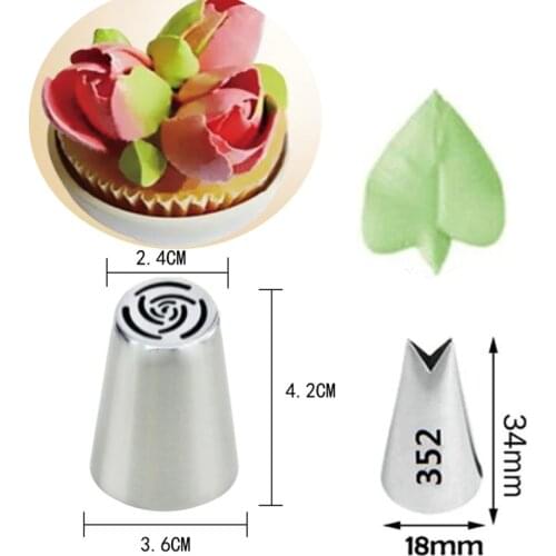 2Pcs Russian Tulip Icing Piping Nozzles Stainless Steel Flower Leaf Nozzle Cream Pastry Tip Cupcake Cake Decorating Tool #5