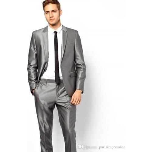2020 Grey Summer Groom Tuxedos Groomsman Suits Mans Suits For Wedding Dinner Suits Best Men Wear Two Pieces Suits(Jacket+Pants)