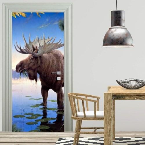 3D Wall Art Door Mural Moose Animal Wallpaper Wall sticker Decal Wall Decal Photo self adhesive home decor accessories