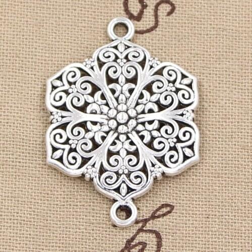 4pcs Charms Flower Connector 40x28mm Antique Making Pendant fit,Vintage Tibetan Bronze Silver color,DIY Handmade Jewelry