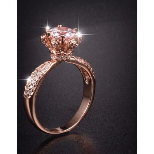 Promotion! Flower Design Solid 100% 925 Silver & rose gold Wedding Rings Jewelry for Women 2ct Simulated Diamond Engagement Ring