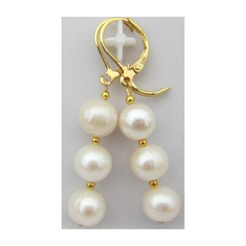 Free shipping>>>>noble jewelry NEW HOT 9-10MM SOUTH SEA WHITE PEARL EARRING 14K YELLOW GOLD