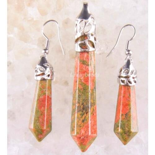 Free Shipping New without tags Fashion Jewelry Sets Zinc Alloy Natural Multi-color Unakite Epidote Earrings Pendant Bead RK1664