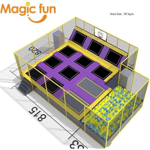MAGICFUN Europe in ground large indoor trampoline bounce trampoline park with slide