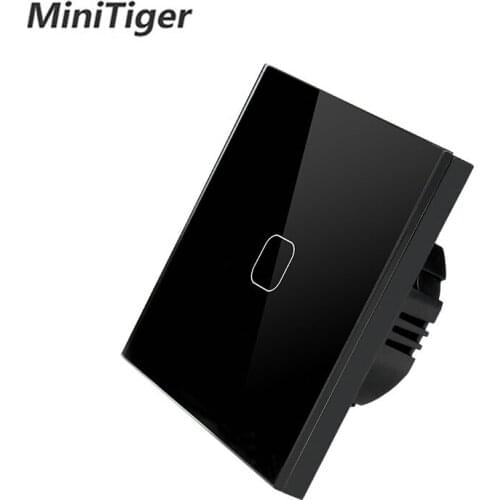 Minitiger EU Standard Black Touch Switch 1 Gang 1 Way Wall Light Touch Screen Crystal Glass Panel Touch Switch LED