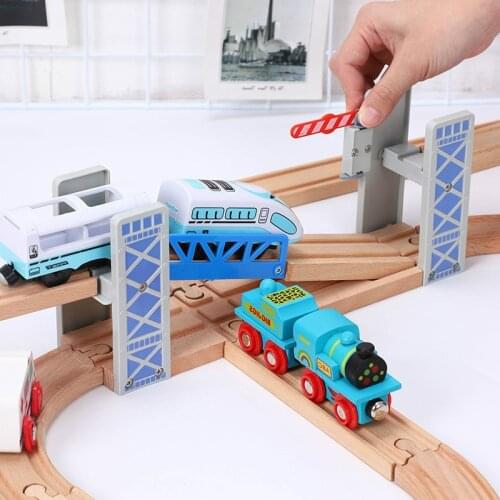 Wooden Double Deck Bridge Wooden Train Tracks Railway Toys Wooden Track Accessories Overpass Toys for Boys Gift