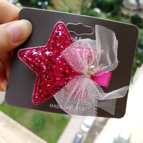 16PCS/LOT Kids Hairpin Crystal Crown Hair Accessories Glitter Felt Kids Hairpin Pink Sequin Barrette Synthetic Leather Hair Clip