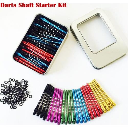Aluminum Alloy Medium Darts Shaft Starter Kit 2BA 4.5mm Thread Harrows Dart Stems with Rubber Circle+ Storage Box NO TOOL
