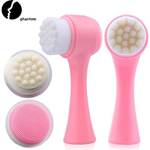 Double Side Silicone Facial Cleansing Brush Portable Size 3D Face Cleaning Massage Tool Facial Gentle Exfoliator Skin Care Brush