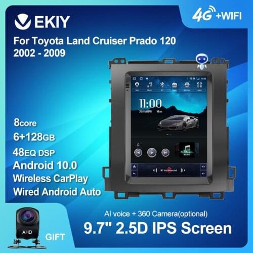 EKIY 4G LTE Android 10 Car Multimedia Tesla Style Player For Toyota Land Cruiser Prado 120 2002-2009 Navigation GPS Radio 2 DIN