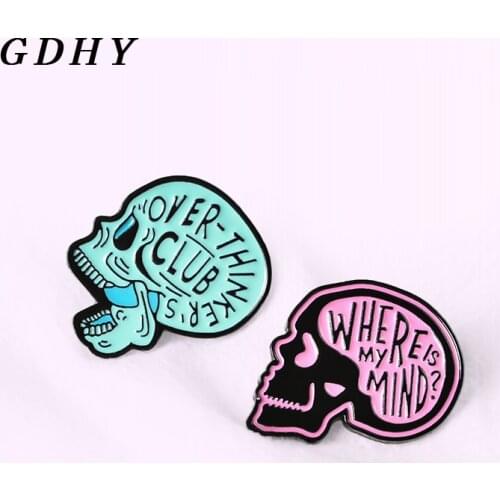 GDHY Skeleton Skull Couples Enamel Lapel Pins over thinkers club,where is my mind? Punk Romantic Halloween Badges Brooches Gift