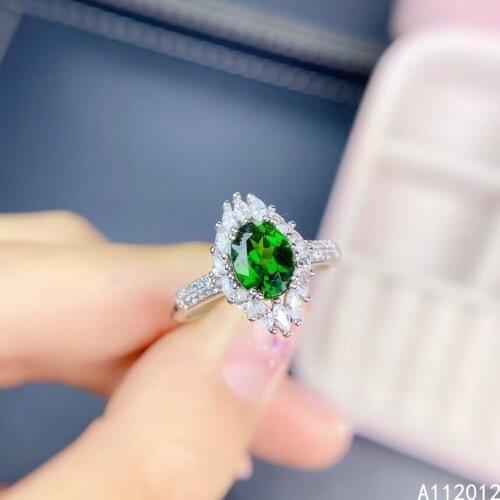 KJJEAXCMY fine jewelry S925 sterling silver inlaid natural Diopside girl noble adjustable ring support test Chinese style
