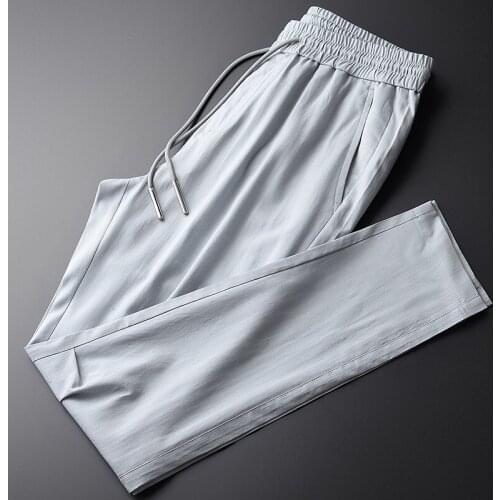 Classic Spring And Summer Men Pants Luxury Tencel Fabric Grey Thin Mens Trousers Plus Size 3XL 4XL Slim Fit Casual Man Pants