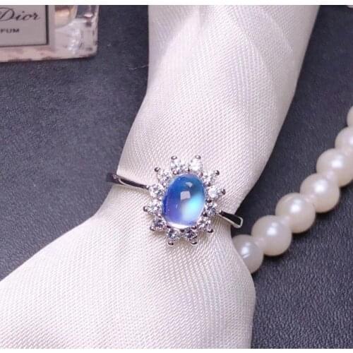 Natural Moonstone Sun Flower Ring S925 Sterling Silver Fine Fashion Charming Weddings Jewelry for Women Free Shipping