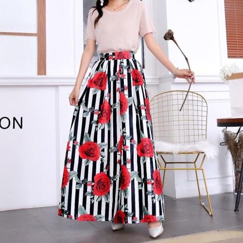 Summer Skirts Womens Spring Jupe Longue High Waist Pockets Long Skirt Vintage Floral Striped Print Maxi Skirt Plus size 3XL