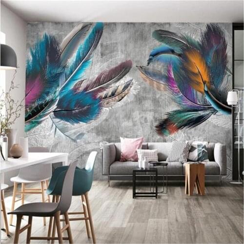 Milofi professional 3D large wallpaper mural now retro Nordic modern minimalist color feather line TV background wall mural