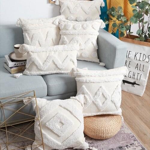 Tufted Cushion Cover with Tassels Boho Handmade Pillowcase Moroccan Style Decorative Pillow Covers for Home 45X45cm/30x50cm