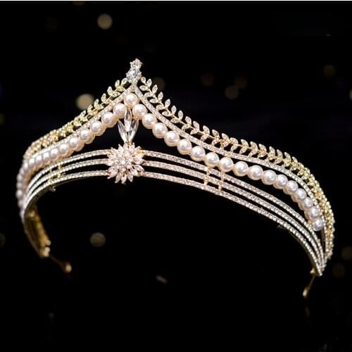 New Wedding Bridal Crown Pearl Crown Elegant Adult Alloy bridal hair accessories