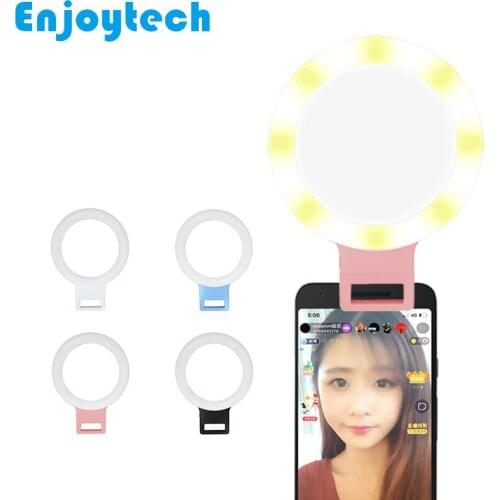New LED Ring Flash Light Lamp Convenient Clip for iPhone Samsung Xiaomi Android Phones Selfie Beauty Light for Video Bloggers