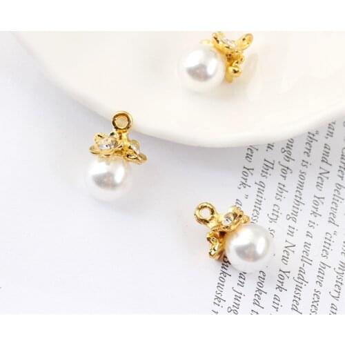 New Arrival 12*18mm Gold Tone Alloy Caps Decorated Round White Pearl Charm Pendant Fit Bracelet Necklace Keyring Phone Chain DIY