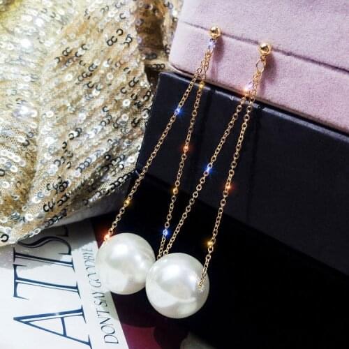 New Long Large Pearl Earrings Female Temperament Korean Earrings Net Red Earring Jewelry